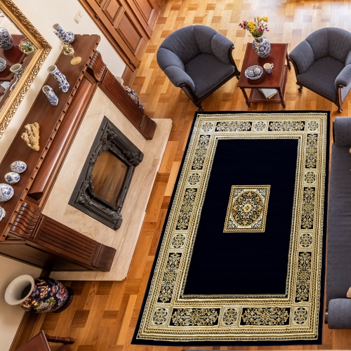 Dywan Tradycyjny 160x220 cm Orientalny Czarny Do Salonu BELVEDERE 0809D navy/navy