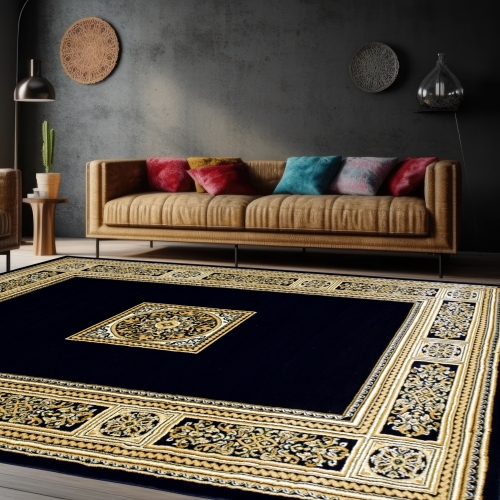 Dywan Tradycyjny 160x220 cm Orientalny Czarny Do Salonu BELVEDERE 0809D navy/navy