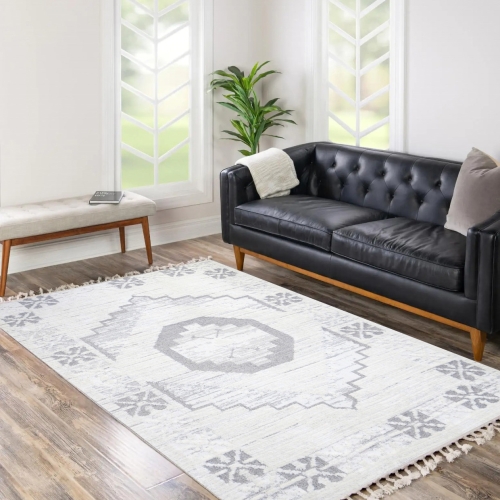 Dywan z frędzlami 140x200 cm Boho Biały Do Salonu AREZZO V762B white/grey