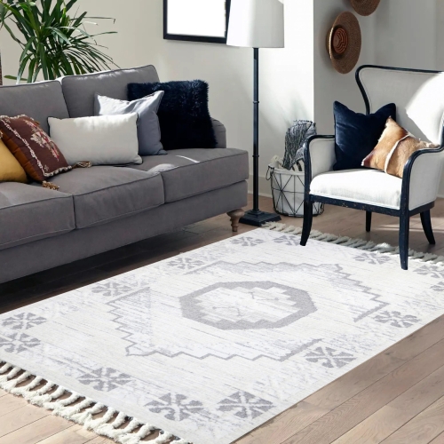 Dywan z frędzlami 140x200 cm Boho Biały Do Salonu AREZZO V762B white/grey