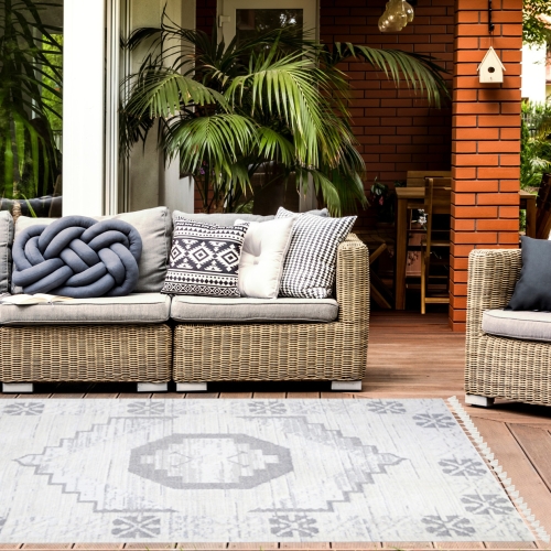 Dywan z frędzlami 140x200 cm Boho Biały Do Salonu AREZZO V762B white/grey