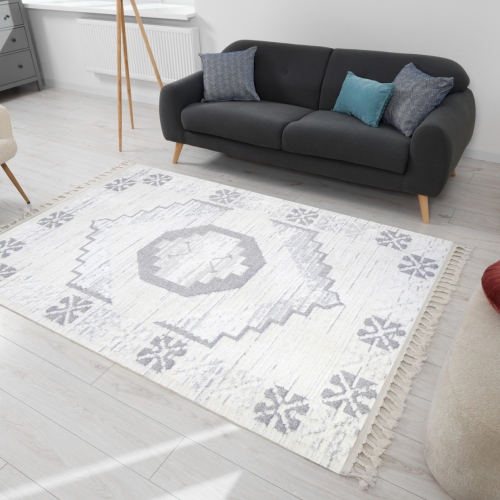 Dywan z frędzlami 140x200 cm Boho Biały Do Salonu AREZZO V762B white/grey