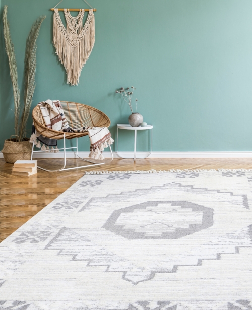 Dywan z frędzlami 140x200 cm Boho Biały Do Salonu AREZZO V762B white/grey