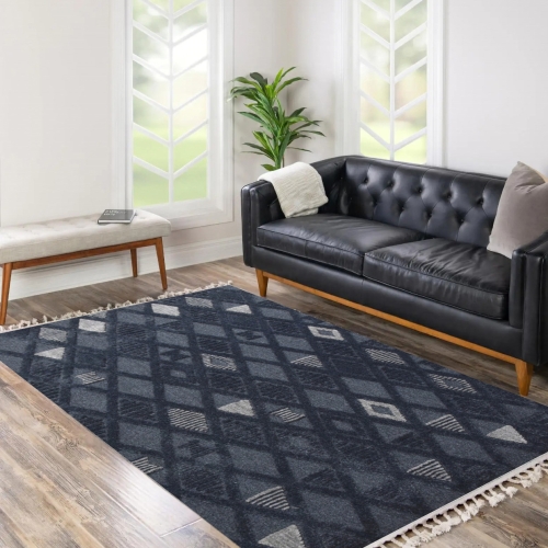 Dywan z frędzlami 200x2900 cm Boho Granatowy Do Salonu AREZZO Y499B blue/blue