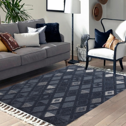 Dywan z frędzlami 200x2900 cm Boho Granatowy Do Salonu AREZZO Y499B blue/blue