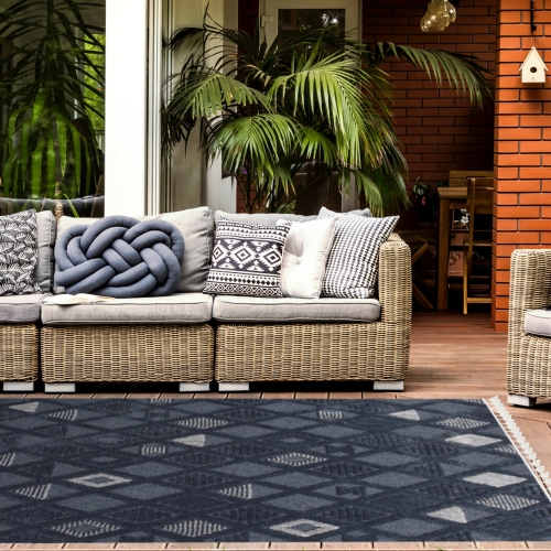 Dywan z frędzlami 200x2900 cm Boho Granatowy Do Salonu AREZZO Y499B blue/blue