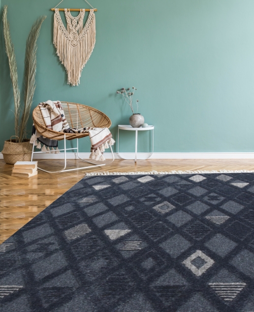 Dywan z frędzlami 200x2900 cm Boho Granatowy Do Salonu AREZZO Y499B blue/blue