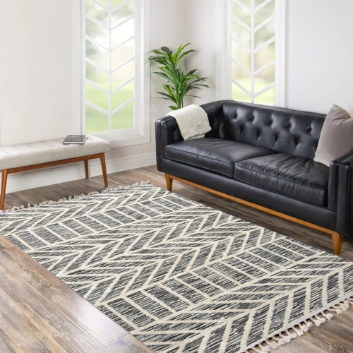 Dywan z frędzlami 160x230 cm Boho Szary Do Salonu AREZZO Z530B antrasit/antrasit