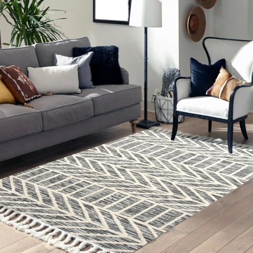 Dywan z frędzlami 160x230 cm Boho Szary Do Salonu AREZZO Z530B antrasit/antrasit