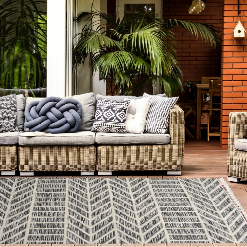 Dywan z frędzlami 160x230 cm Boho Szary Do Salonu AREZZO Z530B antrasit/antrasit
