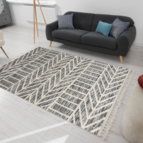 Dywan z frędzlami 160x230 cm Boho Szary Do Salonu AREZZO Z530B antrasit/antrasit