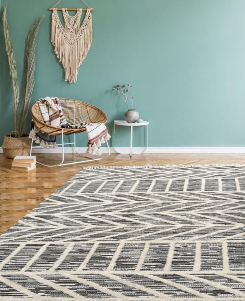 Dywan z frędzlami 160x230 cm Boho Szary Do Salonu AREZZO Z530B antrasit/antrasit