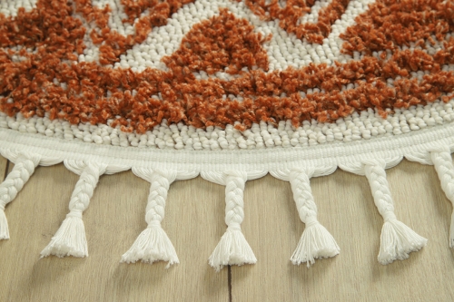 Dywan z frędzlami Okrągły 120x120 cm Boho Loft Pomarańczowy Do Salonu BOHO EA01A cream/terra