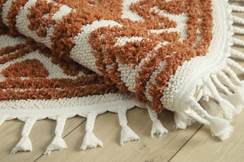 Dywan z frędzlami Okrągły 120x120 cm Boho Loft Pomarańczowy Do Salonu BOHO EA01A cream/terra