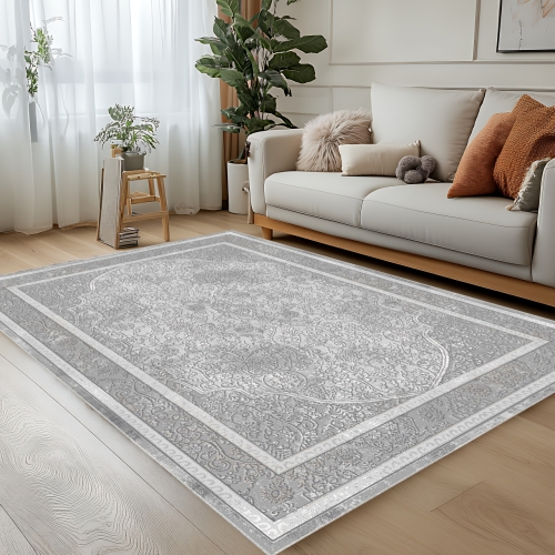 Dywan Tradycyjny 80x150 cm Orientalny Szary Do Salonu LATINA CN75A d.grey/l.grey
