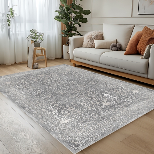Dywan Tradycyjny 140x200 cm Orientalny Szary Do Salonu LATINA CN77A d.grey/beige