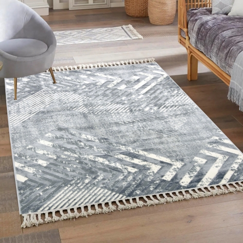 Dywan z frędzlami 120x170 cm Boho Szary Do Salonu ANKONA 7705A grey/papatya