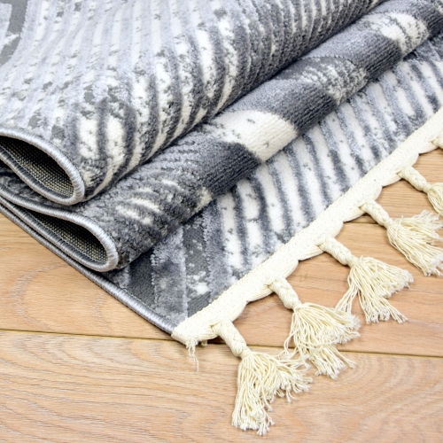 Dywan z frędzlami 120x170 cm Boho Szary Do Salonu ANKONA 7705A grey/papatya