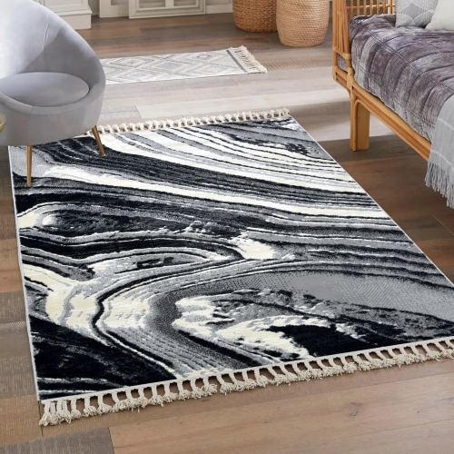 Dywan z frędzlami 120x170 cm Boho Czarny Do Salonu ANKONA 8253A anthracite/bone