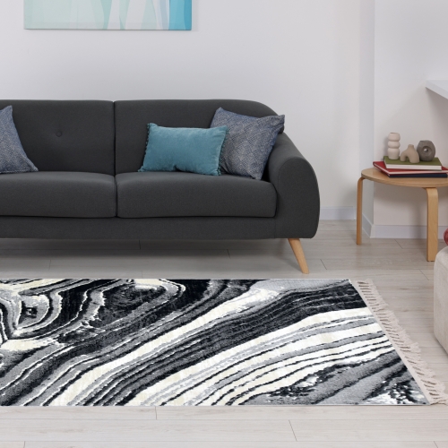Dywan z frędzlami 120x170 cm Boho Czarny Do Salonu ANKONA 8253A anthracite/bone