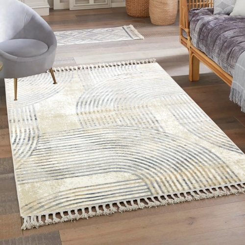 Dywan z frędzlami 120x170 cm Boho Kremowy Do Salonu ANKONA 8264A papatya/grey