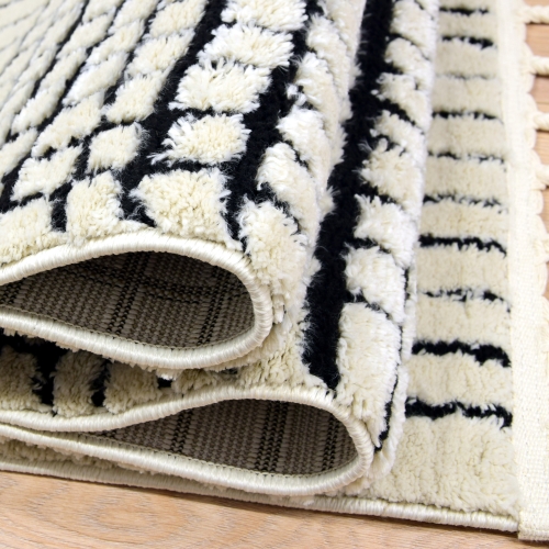 Dywan z frędzlami 60x110 cm Boho Kremowy Do Salonu SIENA 7491B bone/black