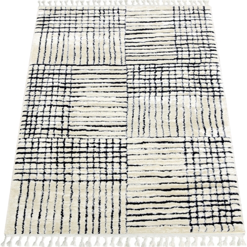Dywan z frędzlami 60x110 cm Boho Kremowy Do Salonu SIENA 7491B bone/black