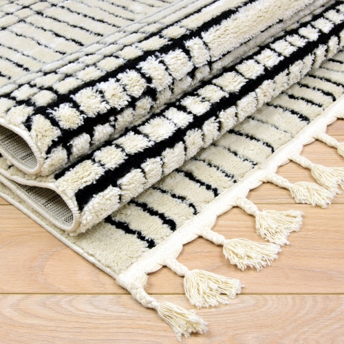 Dywan z frędzlami 60x110 cm Boho Kremowy Do Salonu SIENA 7491B bone/black