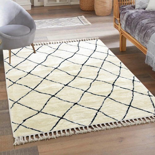 Dywan z frędzlami 140x200 cm Boho Kremowy Do Salonu SIENA 9012A bone/black