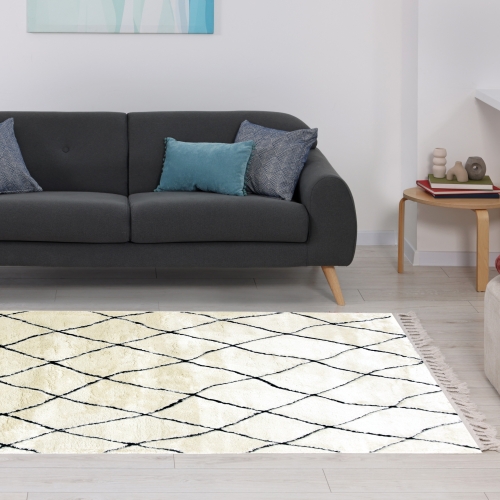 Dywan z frędzlami 140x200 cm Boho Kremowy Do Salonu SIENA 9012A bone/black