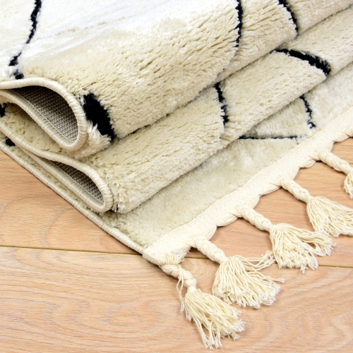 Dywan z frędzlami 140x200 cm Boho Kremowy Do Salonu SIENA 9012A bone/black