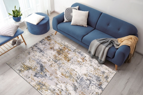 Dywan Abstrakcyjny 60x110 cm Nowoczesny Beżowy Do Salonu LAILA 2233A l.blue/ ivory
