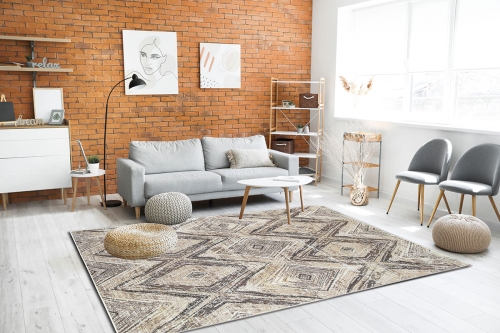 Dywan Abstrakcyjny 60x110 cm Nowoczesny Beżowy Do Salonu LAILA 2498A d.beige coken/d.beige 