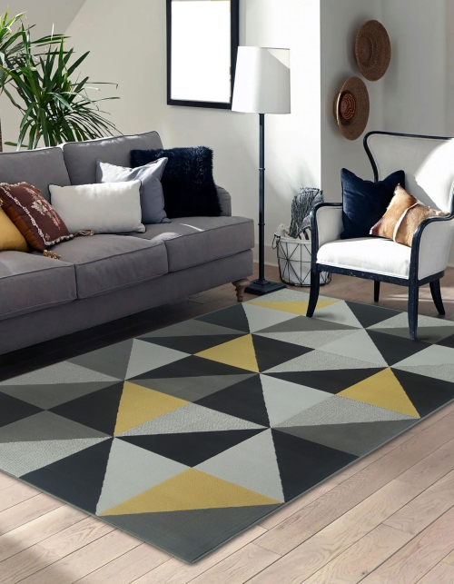 Dywan Geometryczny 120x170 cm Nowoczesny Żółty Do Salonu VENEZIA 703864 89915 grey mustard