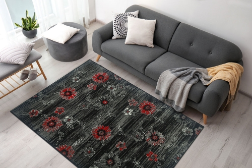 Dywan w Kwiaty 120x170 cm Nowoczesny Czarny Do Salonu VENEZIA 704385 51945 black red