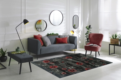 Dywan w Kwiaty 120x170 cm Nowoczesny Czarny Do Salonu VENEZIA 704385 51945 black red