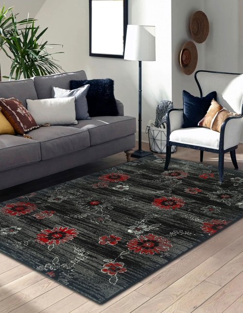 Dywan w Kwiaty 120x170 cm Nowoczesny Czarny Do Salonu VENEZIA 704385 51945 black red