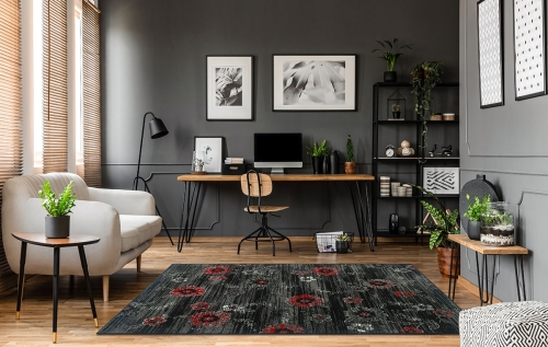 Dywan w Kwiaty 120x170 cm Nowoczesny Czarny Do Salonu VENEZIA 704385 51945 black red