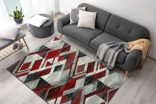 Dywan Geometryczny 80x150 cm Nowoczesny Czerwony Do Salonu VENEZIA 704386 51915 grey red
