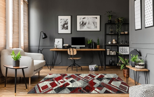 Dywan Geometryczny 80x150 cm Nowoczesny Czerwony Do Salonu VENEZIA 704386 51915 grey red
