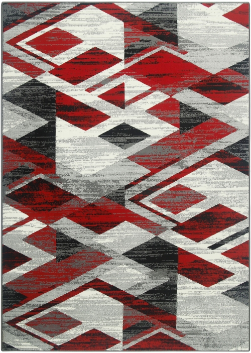 Dywan Geometryczny 80x150 cm Nowoczesny Czerwony Do Salonu VENEZIA 704386 51915 grey red