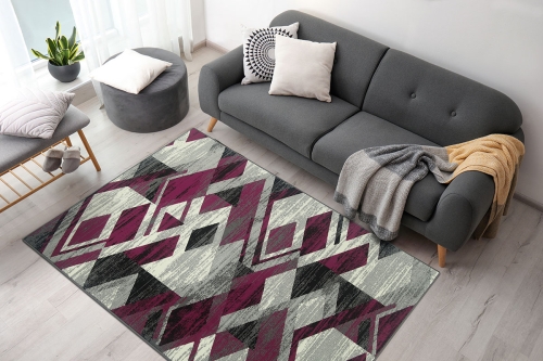 Dywan Geometryczny 80x150 cm Nowoczesny Fioletowy Do Salonu VENEZIA 704386 56915 grey violet