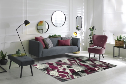 Dywan Geometryczny 80x150 cm Nowoczesny Fioletowy Do Salonu VENEZIA 704386 56915 grey violet