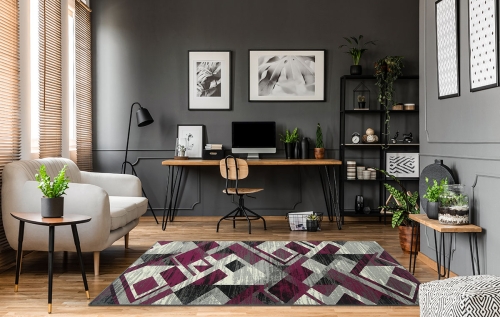 Dywan Geometryczny 80x150 cm Nowoczesny Fioletowy Do Salonu VENEZIA 704386 56915 grey violet