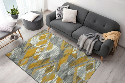 Dywan Geometryczny 80x150 cm Nowoczesny Żółty Do Salonu VENEZIA 704386 89915 grey mustard
