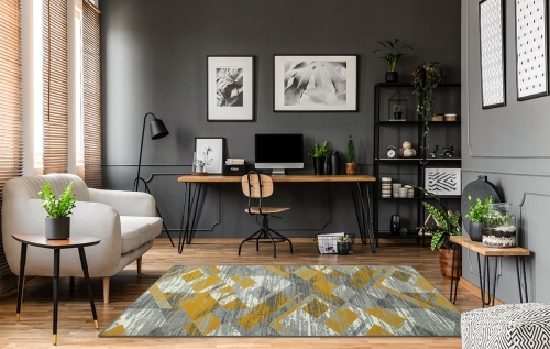 Dywan Geometryczny 80x150 cm Nowoczesny Żółty Do Salonu VENEZIA 704386 89915 grey mustard