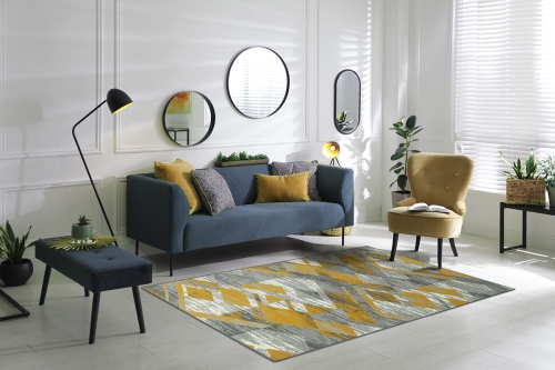 Dywan Geometryczny 80x150 cm Nowoczesny Żółty Do Salonu VENEZIA 704386 89915 grey mustard