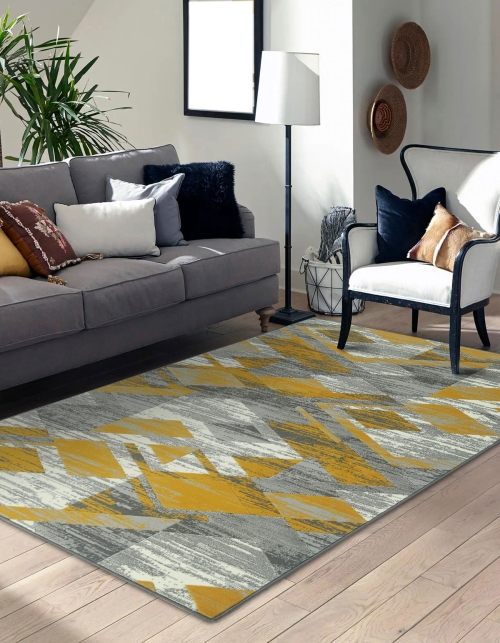 Dywan Geometryczny 80x150 cm Nowoczesny Żółty Do Salonu VENEZIA 704386 89915 grey mustard